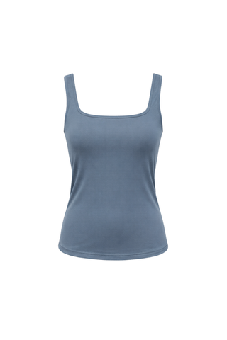 The Olive Basics Esther Easy Latch Tank Bundle in Dusty Pink & Ash Blue features sleeveless, square-neck, fitted bamboo tanks with built-in bra padding, shown on a plain white background.
